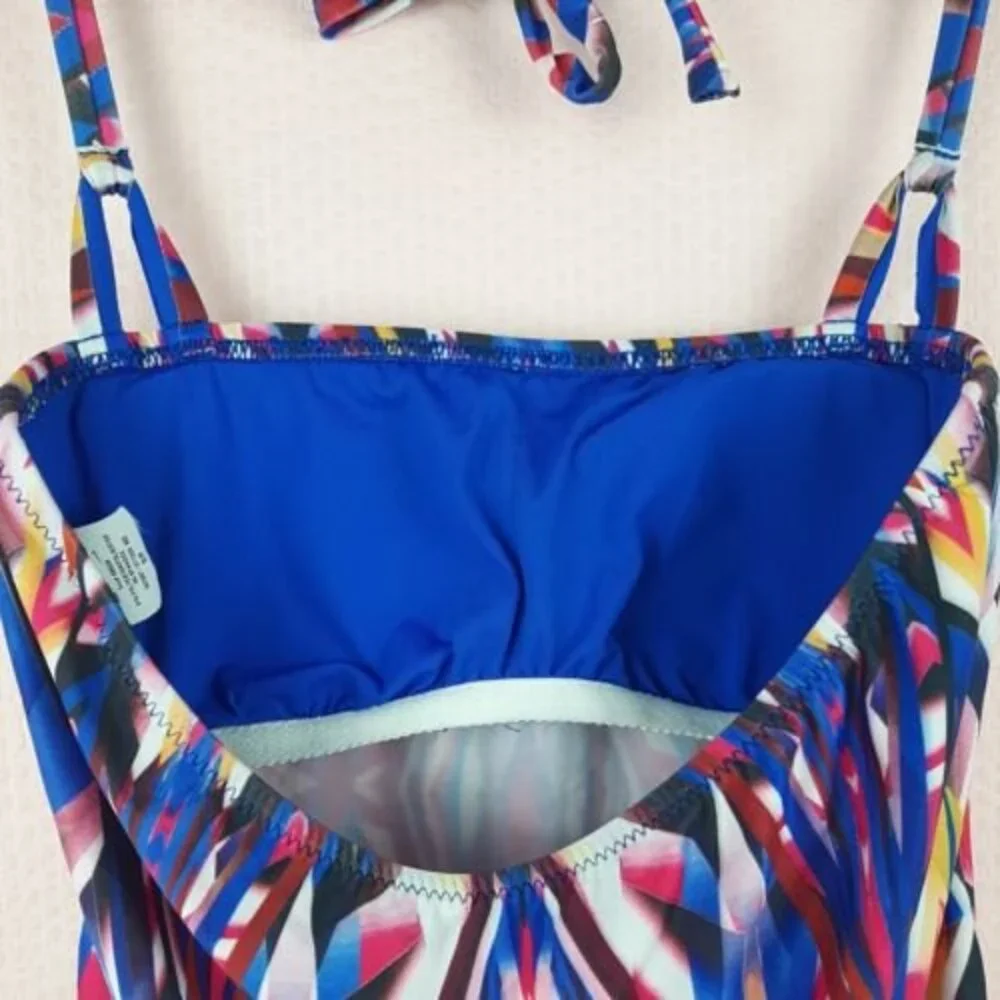 Becca by Rebecca Virtue Multi-Color Halter Padded Tankini Top Size S